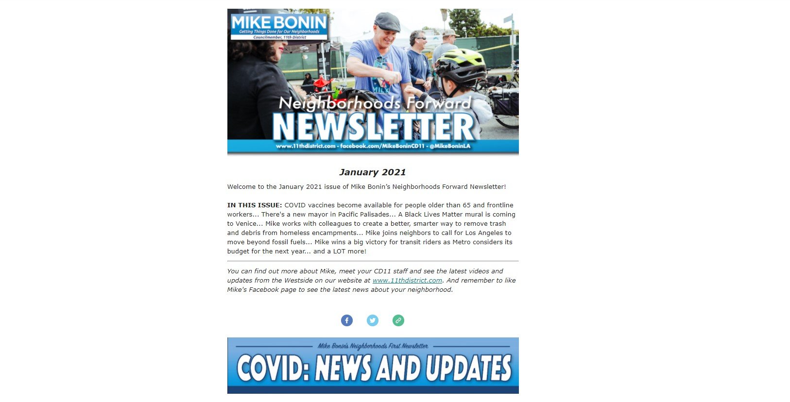 Screenshot of Mike Bonin's January 2021 Newsletter